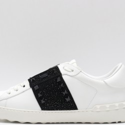 Valentino Garavani Low-Top Paneled Buffed Calfskin Sneaker White Black Studded