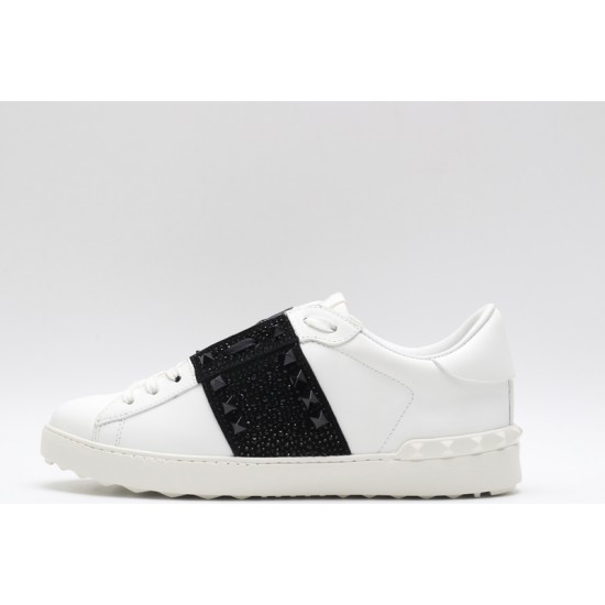 Valentino Garavani Low-Top Paneled Buffed Calfskin Sneaker White Black Studded