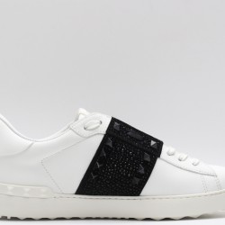 Valentino Garavani Low-Top Paneled Buffed Calfskin Sneaker White Black Studded