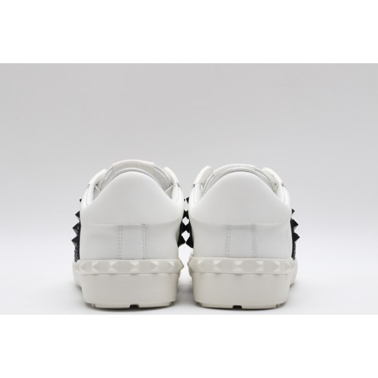 Valentino Garavani Low-Top Paneled Buffed Calfskin Sneaker White Black Studded