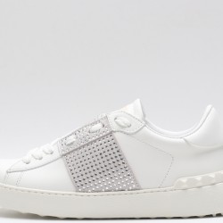 Valentino Garavani Low-Top Paneled Buffed Calfskin Sneaker White Silver Studded