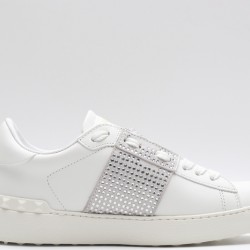 Valentino Garavani Low-Top Paneled Buffed Calfskin Sneaker White Silver Studded