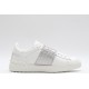 Valentino Garavani Low-Top Paneled Buffed Calfskin Sneaker White Silver Studded