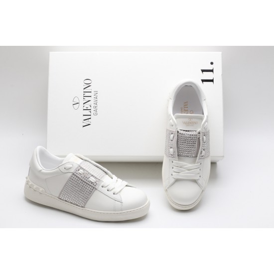 Valentino Garavani Low-Top Paneled Buffed Calfskin Sneaker White Silver Studded