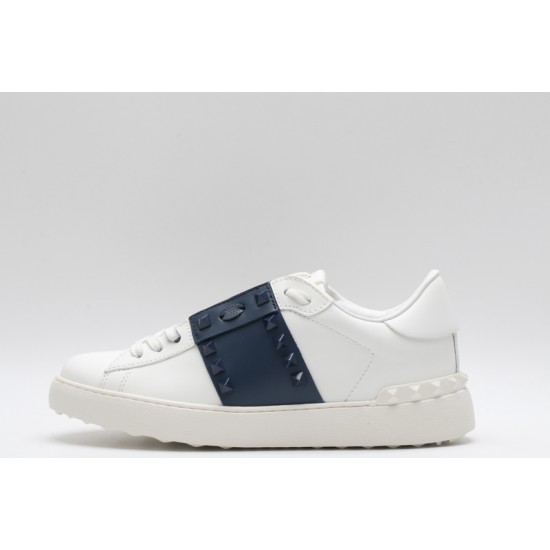 Valentino Garavani Low-Top Paneled Buffed Calfskin Sneaker White Midnight Navy