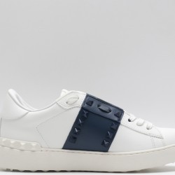 Valentino Garavani Low-Top Paneled Buffed Calfskin Sneaker White Midnight Navy