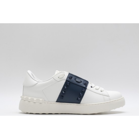 Valentino Garavani Low-Top Paneled Buffed Calfskin Sneaker White Midnight Navy