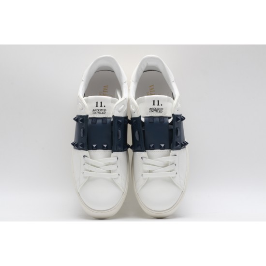 Valentino Garavani Low-Top Paneled Buffed Calfskin Sneaker White Midnight Navy