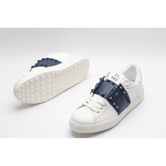 Valentino Garavani Low-Top Paneled Buffed Calfskin Sneaker White Midnight Navy