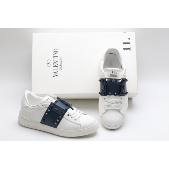 Valentino Garavani Low-Top Paneled Buffed Calfskin Sneaker White Midnight Navy