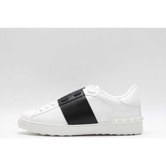 Valentino Garavani Low-Top Buffed Calfskin Open Sneaker White Black