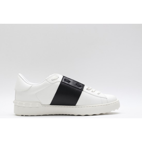 Valentino Garavani Low-Top Buffed Calfskin Open Sneaker White Black