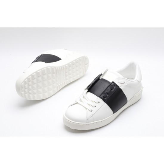 Valentino Garavani Low-Top Buffed Calfskin Open Sneaker White Black