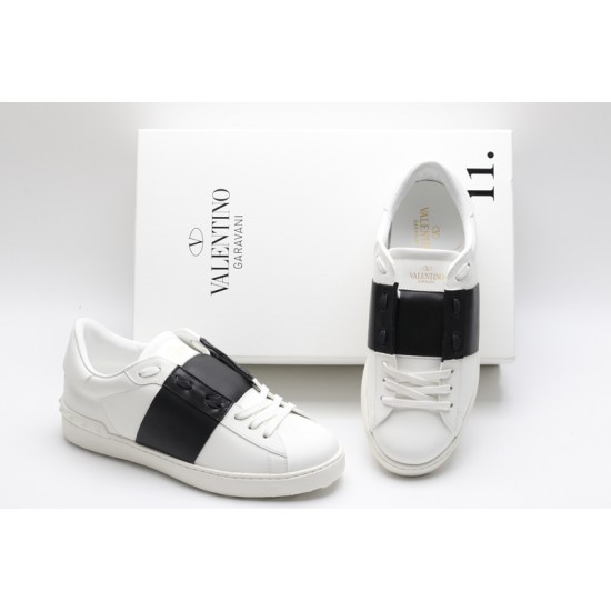 Valentino Garavani Low-Top Buffed Calfskin Open Sneaker White Black