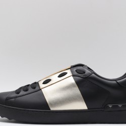 Valentino Garavani Low-Top Buffed Calfskin Open Sneaker Black Silver