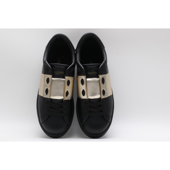 Valentino Garavani Low-Top Buffed Calfskin Open Sneaker Black Silver