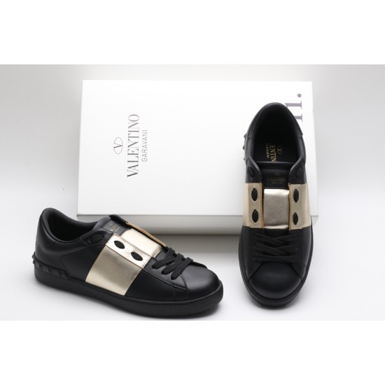 Valentino Garavani Low-Top Buffed Calfskin Open Sneaker Black Silver