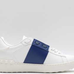 Valentino Garavani Low-Top Buffed Calfskin Open Sneaker White Blue