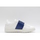 Valentino Garavani Low-Top Buffed Calfskin Open Sneaker White Blue