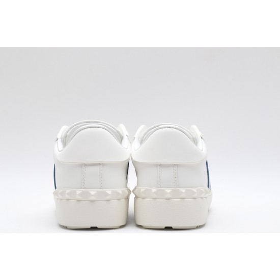 Valentino Garavani Low-Top Buffed Calfskin Open Sneaker White Blue