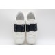 Valentino Garavani Low-Top Buffed Calfskin Open Sneaker White Navy