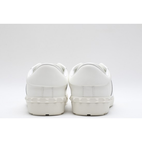 Valentino Garavani Low-Top Buffed Calfskin Open Sneaker White Silver