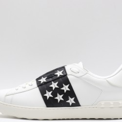 Valentino Garavani Low-Top Buffed Calfskin Open Sneaker White Black Star