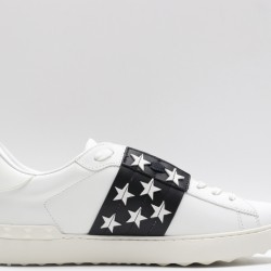 Valentino Garavani Low-Top Buffed Calfskin Open Sneaker White Black Star