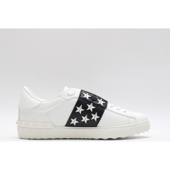 Valentino Garavani Low-Top Buffed Calfskin Open Sneaker White Black Star