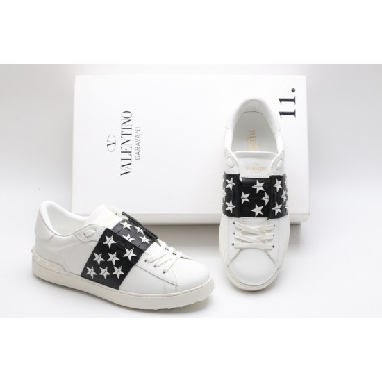 Valentino Garavani Low-Top Buffed Calfskin Open Sneaker White Black Star