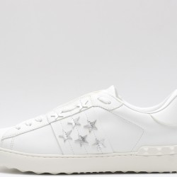 Valentino Garavani Low-Top Buffed Calfskin Open Sneaker White Star