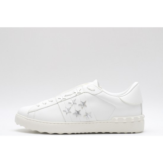 Valentino Garavani Low-Top Buffed Calfskin Open Sneaker White Star