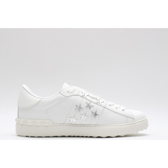 Valentino Garavani Low-Top Buffed Calfskin Open Sneaker White Star