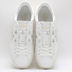 Valentino Garavani Low-Top Buffed Calfskin Open Sneaker White Star