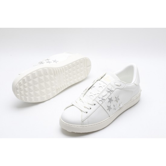 Valentino Garavani Low-Top Buffed Calfskin Open Sneaker White Star