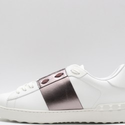 Valentino Garavani Low-Top Buffed Calfskin Open Sneaker White Copper