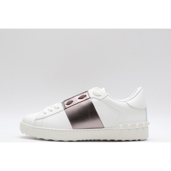 Valentino Garavani Low-Top Buffed Calfskin Open Sneaker White Copper