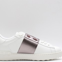 Valentino Garavani Low-Top Buffed Calfskin Open Sneaker White Copper