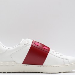 Valentino Garavani Low-Top Buffed Calfskin Open Sneaker White Red Pink