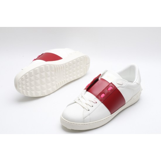 Valentino Garavani Low-Top Buffed Calfskin Open Sneaker White Red Pink