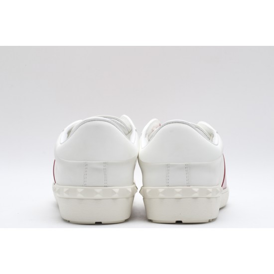 Valentino Garavani Low-Top Buffed Calfskin Open Sneaker White Red Pink