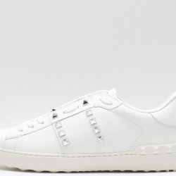 Valentino Garavani Low-Top Buffed Calfskin Open Sneaker White Silver