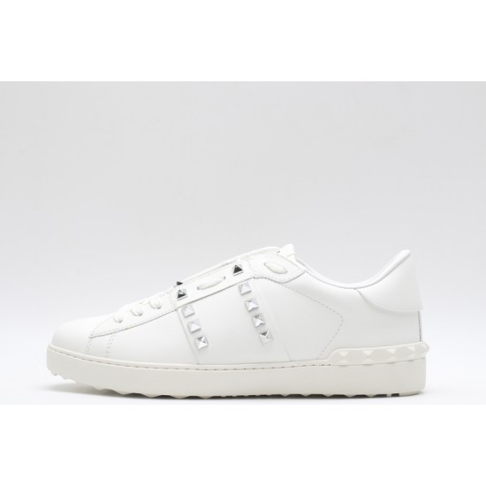 Valentino Garavani Low-Top Buffed Calfskin Open Sneaker White Silver