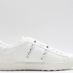 Valentino Garavani Low-Top Buffed Calfskin Open Sneaker White Silver