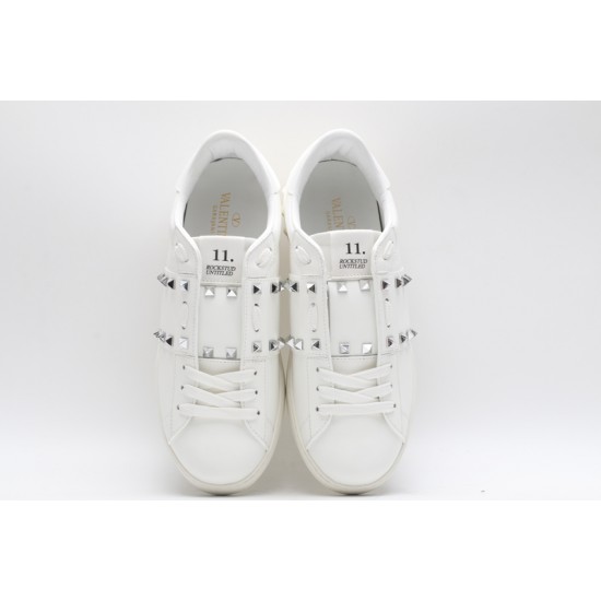 Valentino Garavani Low-Top Buffed Calfskin Open Sneaker White Silver