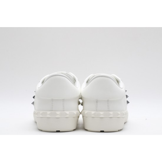 Valentino Garavani Low-Top Buffed Calfskin Open Sneaker White Silver