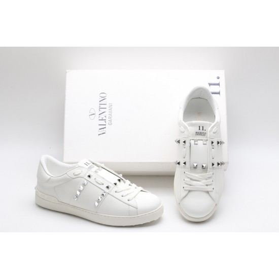 Valentino Garavani Low-Top Buffed Calfskin Open Sneaker White Silver