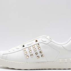 Valentino Garavani Low-Top Buffed Calfskin Open Sneaker White Gold Studded