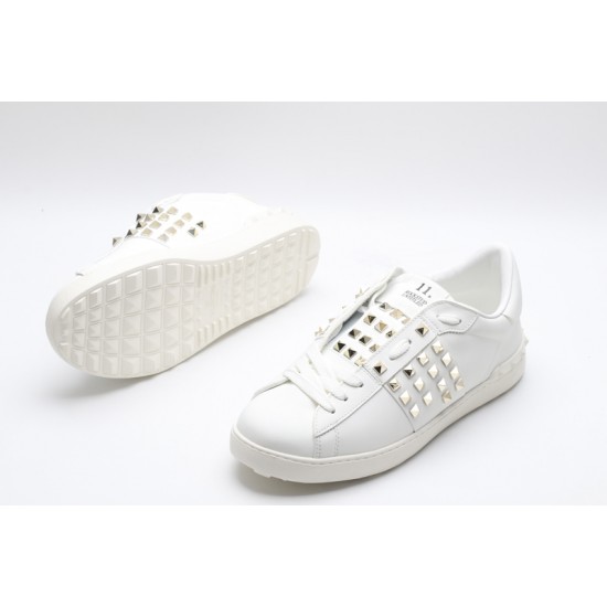 Valentino Garavani Low-Top Buffed Calfskin Open Sneaker White Gold Studded