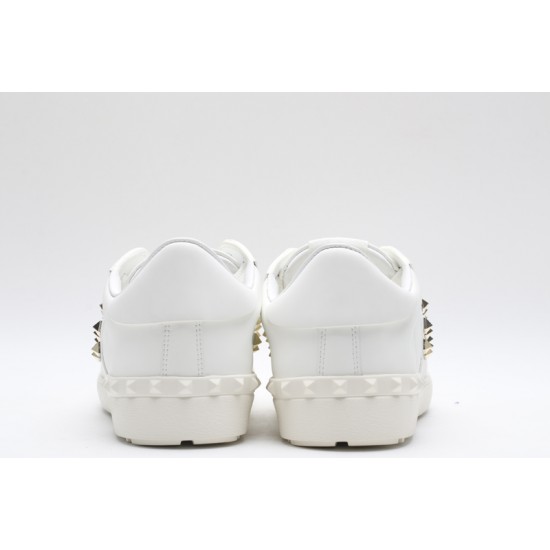 Valentino Garavani Low-Top Buffed Calfskin Open Sneaker White Gold Studded